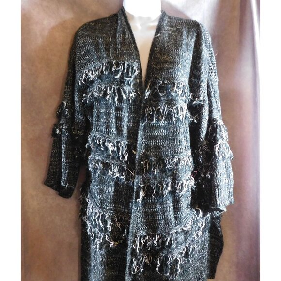 Whimsy Goth Black And White Shaggy Cardigan - Picture 2 of 8